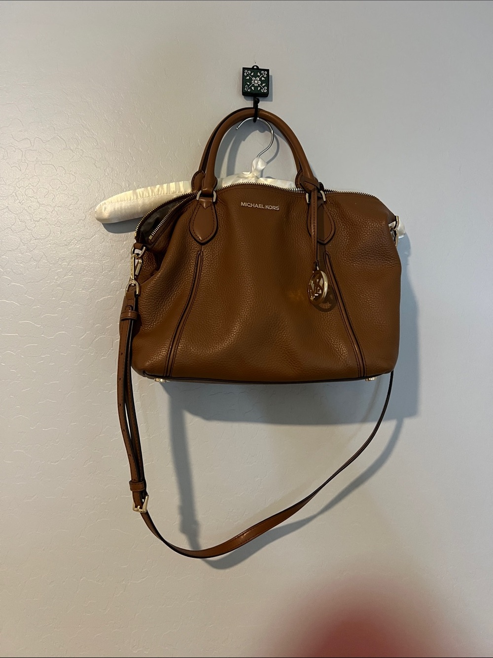 Michael Kors Brown Pebbled Leather Satchel with Detachable Strap